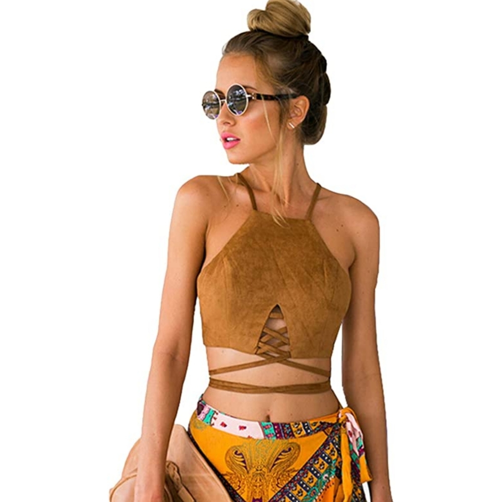 Faux suede crop top